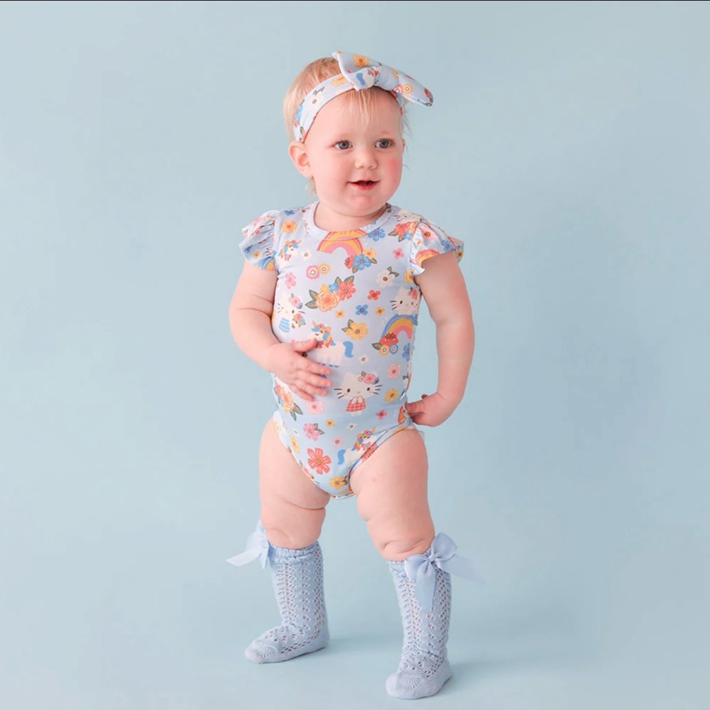 Springtime blue hello kitty ruffled bodysuit